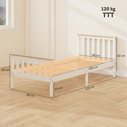 Bettgestell aus Holz, Einzel, Naturholz, mit Stauraum