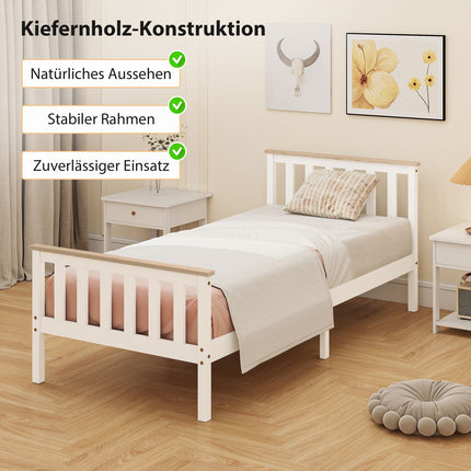 Bettgestell aus Holz, Einzel, Naturholz, mit Stauraum