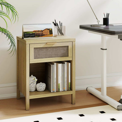 Nachttisch aus Holz mit Schublade und Ladestation