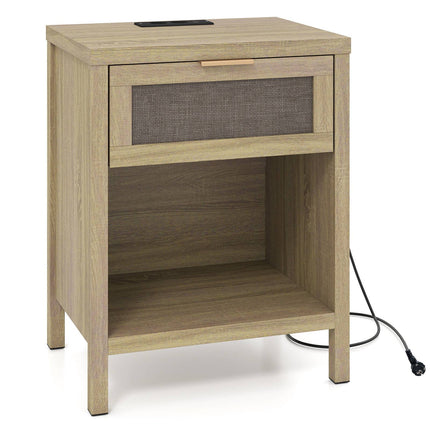 Nachttisch aus Holz mit Schublade und Ladestation