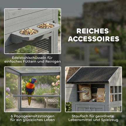 Hölzerne Vogelvoliere mit Sitzstangen, Schublade, Edelstahlnäpfen