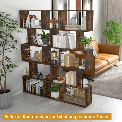 Étagère en bois à 5 niveaux avec système anti-basculement et design en forme de S