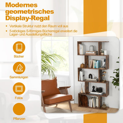 Étagère en bois à 5 niveaux avec système anti-basculement et design en forme de S