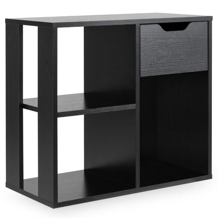 Bücherregal aus Holz mit Schublade und 3 Fächern, Schwarz