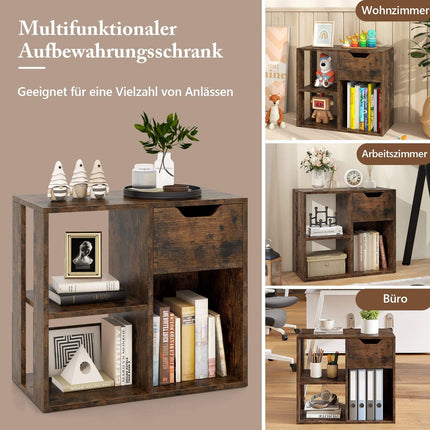Bücherregal aus Holz mit Schublade & 3 Ablagen, Braun