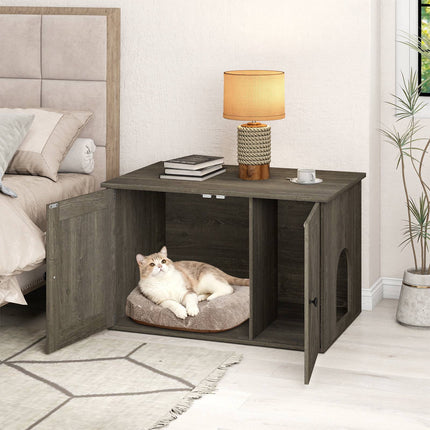 Maison pour chat en bois avec bac à litière et séparateur