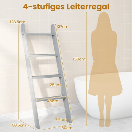 Handtuchleiter aus Holz zur Deckenmontage, 4-stufig, 50x7,5x136,7 cm, Grau