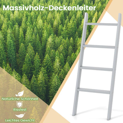 Handtuchleiter aus Holz zur Deckenmontage, 4-stufig, 50x7,5x136,7 cm, Grau