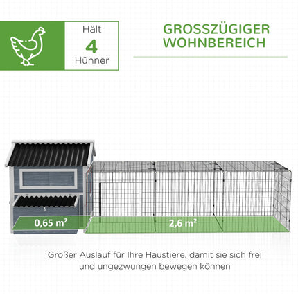 Hühnerstall aus Holz mit Nistkasten und Auslauf für 4 Hühner