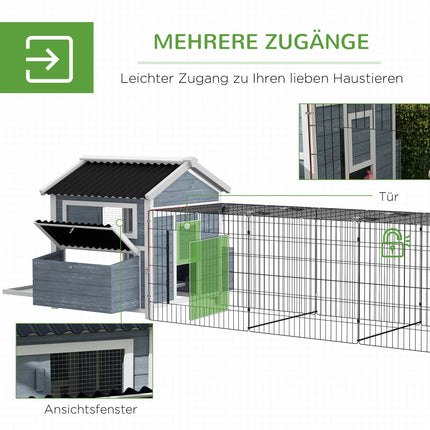 Hühnerstall aus Holz mit Nistkasten und Auslauf für 4 Hühner