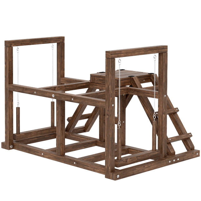 Hühnerspielrahmen aus Holz mit Sitzstangen und Schaukel