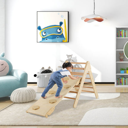 Ensemble triangulaire d'escalade en bois avec rampe de toboggan réversible