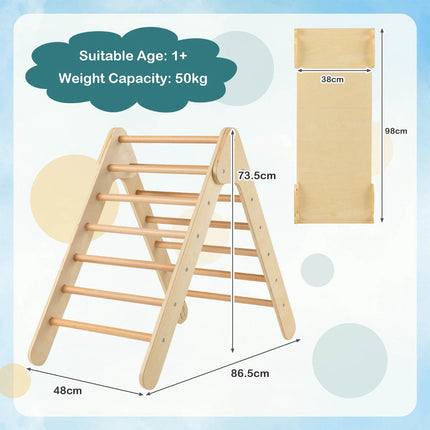 Ensemble triangulaire d'escalade en bois avec rampe de toboggan réversible