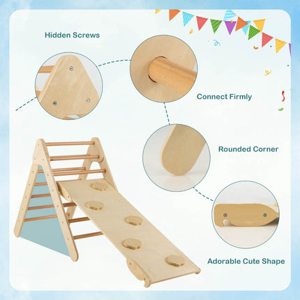 Ensemble triangulaire d'escalade en bois avec rampe de toboggan réversible