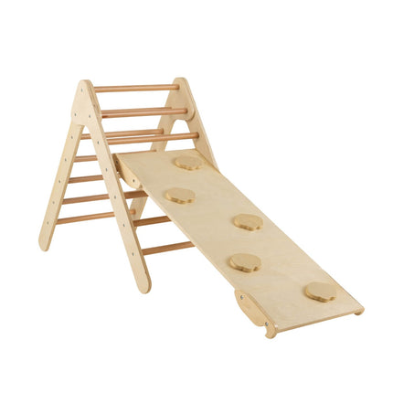 Ensemble triangulaire d'escalade en bois avec rampe de toboggan réversible