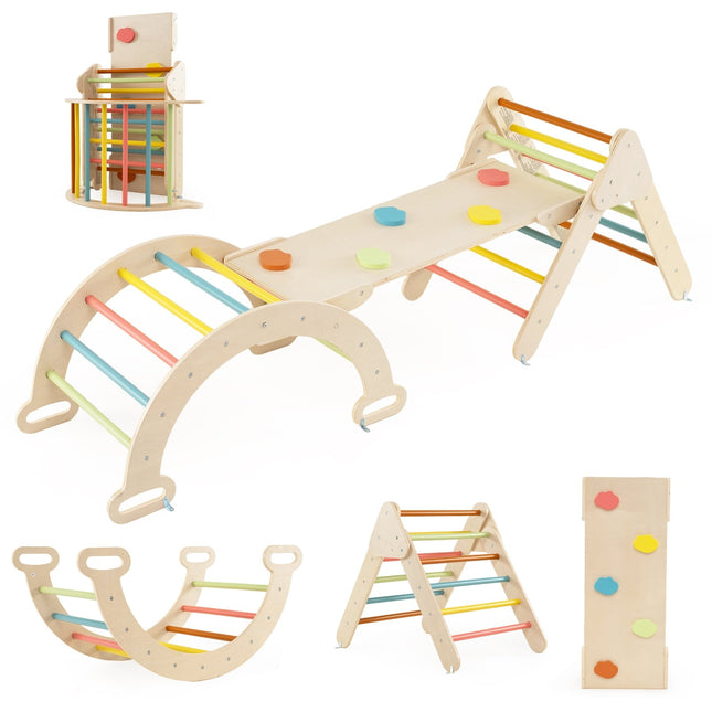 Kletterdreieck-Set aus Holz mit Rutsche & Bogen