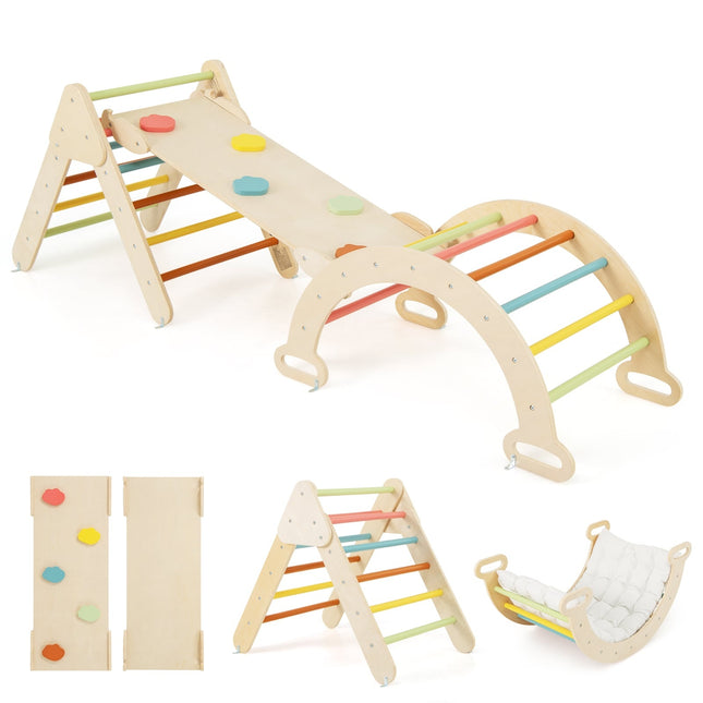 Holz Kletterdreieck Set mit Rutsche & Bogenrampe