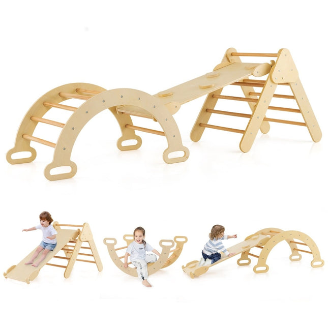 Kletterdreieck-Set aus Holz mit Rutsche & Rampe
