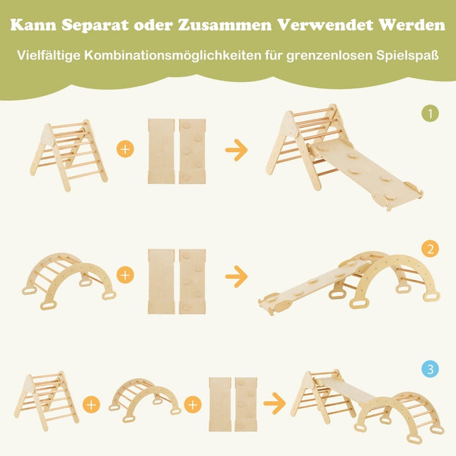 Kletterdreieck-Set aus Holz mit Rutsche & Rampe