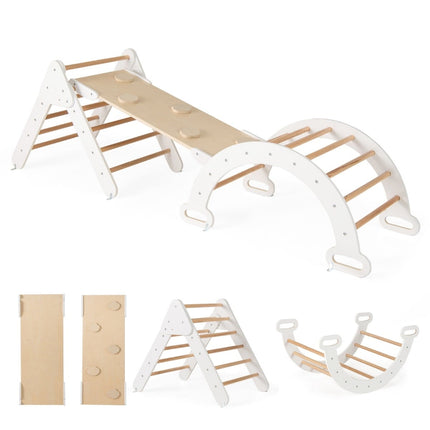 Triangle d'escalade en bois avec toboggan et rampe réversible