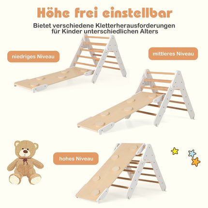 Triangle d'escalade en bois avec toboggan et rampe réversible