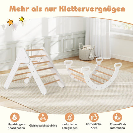 Triangle d'escalade en bois avec toboggan et rampe réversible