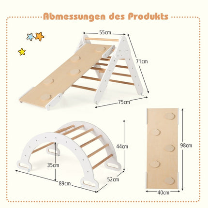 Triangle d'escalade en bois avec toboggan et rampe réversible