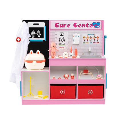 Coffret de docteur en bois avec zone d'examen et moniteur ECG