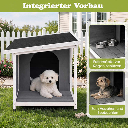 Hundehütte aus Holz mit Veranda und wetterfestem Dach, Grau