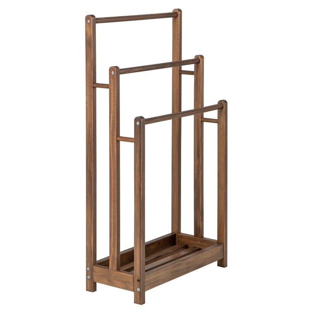 Porte-serviettes sur pied en bois, 3 niveaux avec étagère, marron