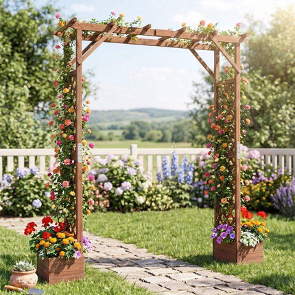 Tonnelle de jardin en bois avec jardinières, 221 cm de haut