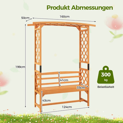 Gartenbogen aus Holz mit Bank & Rankgitter