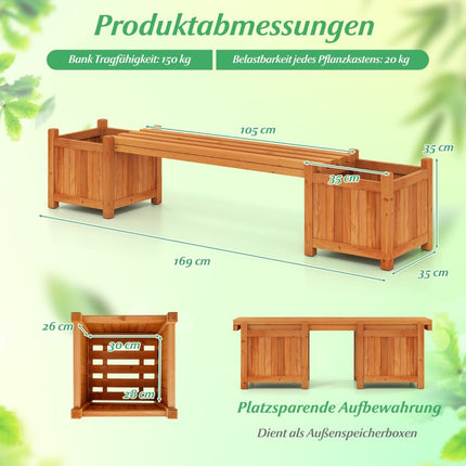 Banc de jardin en bois avec jardinières - Design durable et polyvalent