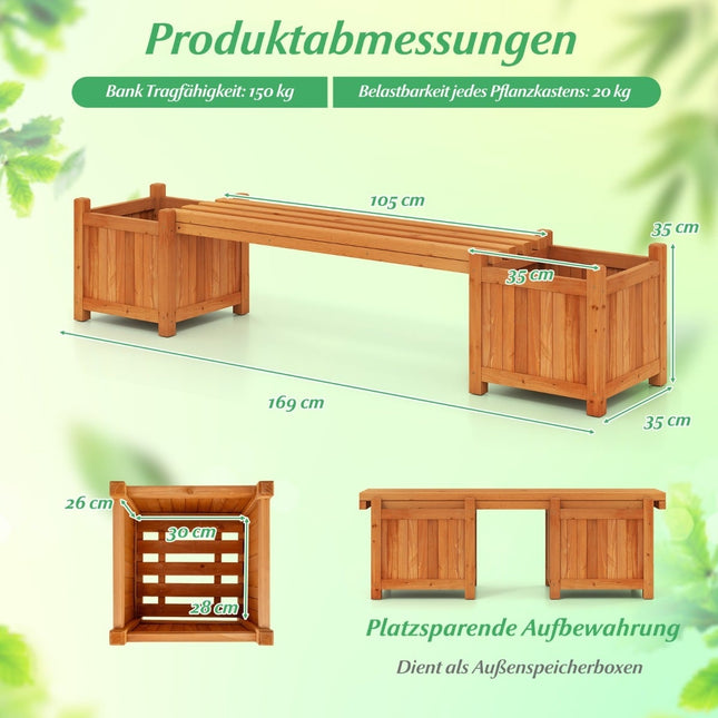 Banc de jardin en bois avec jardinières - Design durable et polyvalent