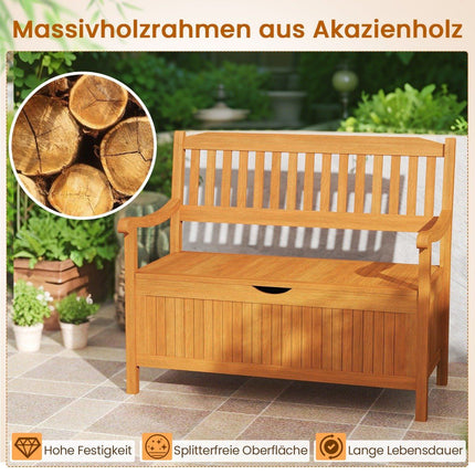 Banc de jardin en bois avec rangement, 2 places, capacité de charge de 360 kg