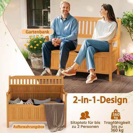 Banc de jardin en bois avec rangement, 2 places, capacité de charge de 360 kg