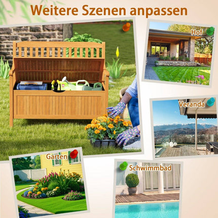 Banc de jardin en bois avec rangement, 2 places, capacité de charge de 360 kg