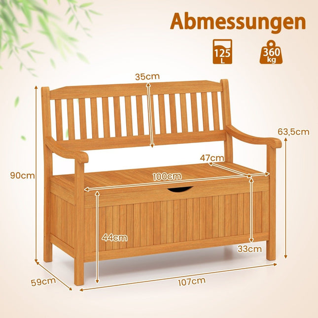 Gartenbank aus Holz mit Stauraum, 2-Sitzer, 360 kg Tragkraft