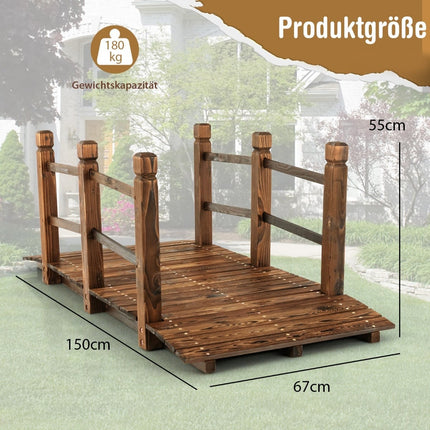 Pont de jardin en bois, 150 cm, épicéa, résistant aux intempéries
