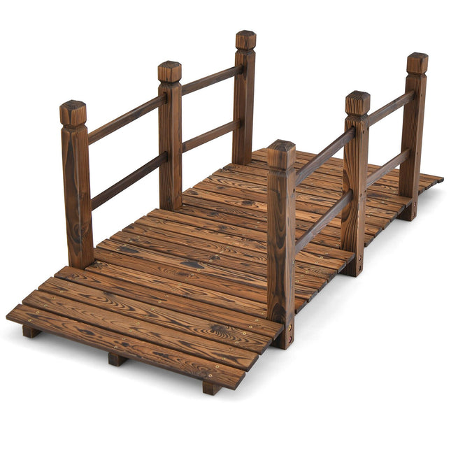 Pont de jardin en bois, 1,5 m, rambardes de sécurité, bois de sapin
