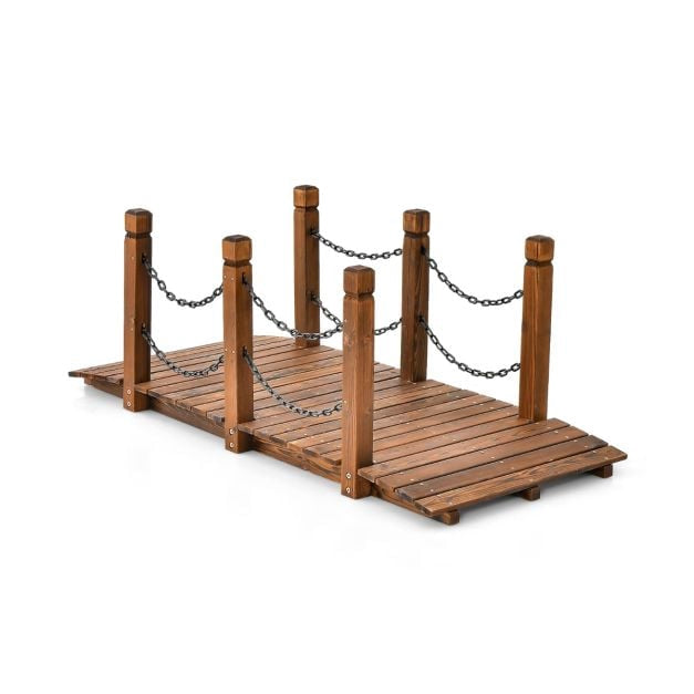 Pont de jardin en bois, bois de sapin, chaînes de sécurité, 150 cm