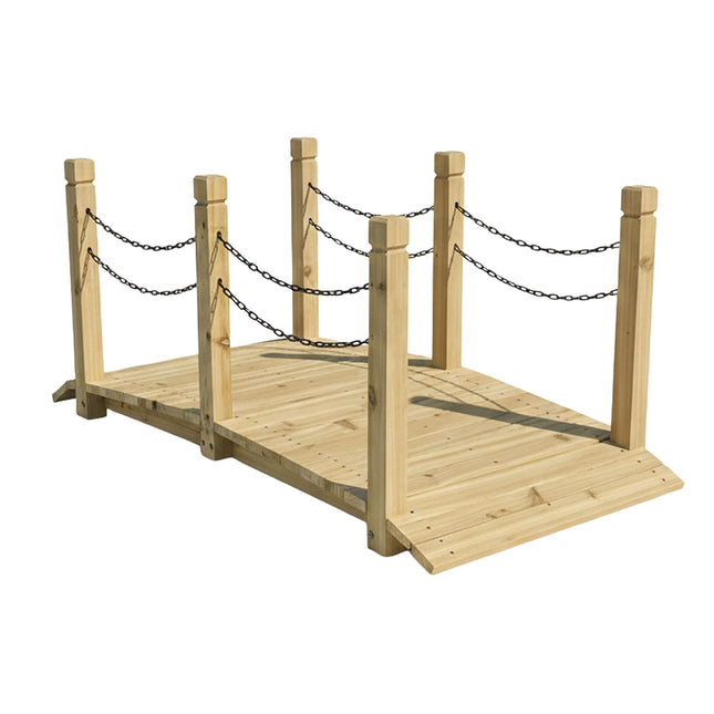 Pont de jardin en bois avec rambarde en chaîne, résistant aux intempéries