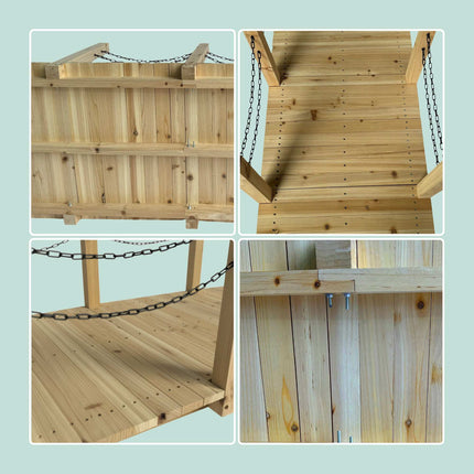 Pont de jardin en bois avec rambarde en chaîne, résistant aux intempéries