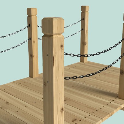Pont de jardin en bois avec rambarde en chaîne, résistant aux intempéries