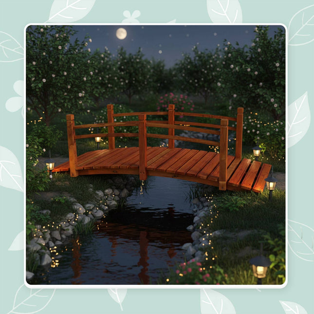 Pont de jardin en bois avec arche et rambarde