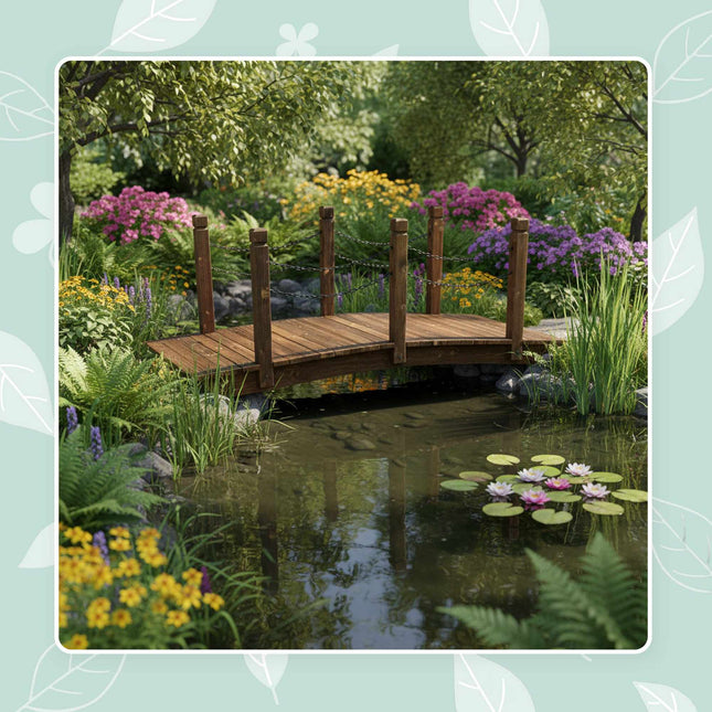Pont de jardin en bois avec chaînes - Épicéa résistant aux intempéries
