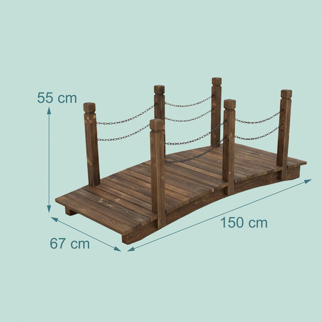 Pont de jardin en bois avec chaînes - Épicéa résistant aux intempéries