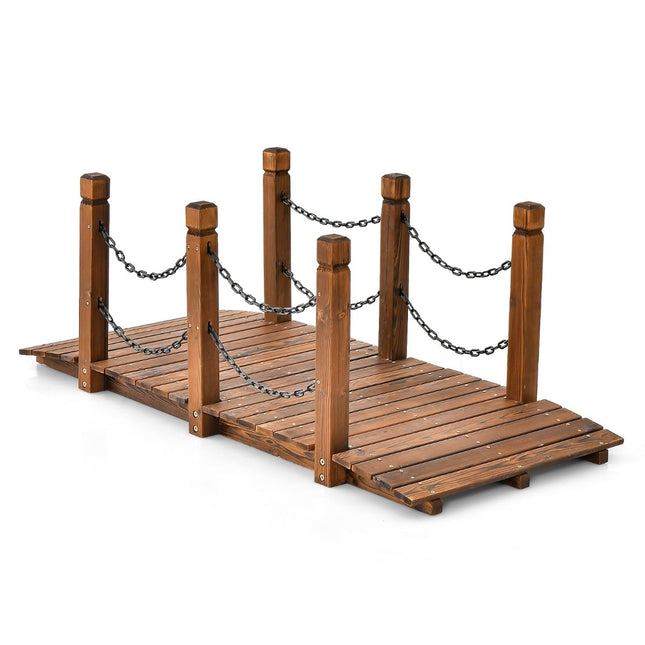 Pont de jardin en bois avec rambarde, épicéa, capacité de charge de 80 kg