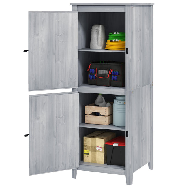 Armoire de jardin en bois, remise à outils, armoire à outils résistante aux intempéries, 60x60x160 cm, remise à outils avec double porte, étagères, armoire à outils verrouillable, abri de jardin pour jardin, terrasse, gris clair |