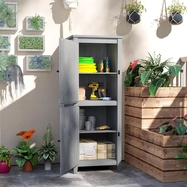 Armoire de jardin en bois, remise à outils, armoire à outils résistante aux intempéries, 60x60x160 cm, remise à outils avec double porte, étagères, armoire à outils verrouillable, abri de jardin pour jardin, terrasse, gris clair |